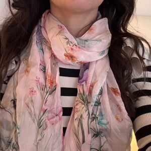 Pink Floral Print Salvatore Ferragamo Silk Scarf 76"